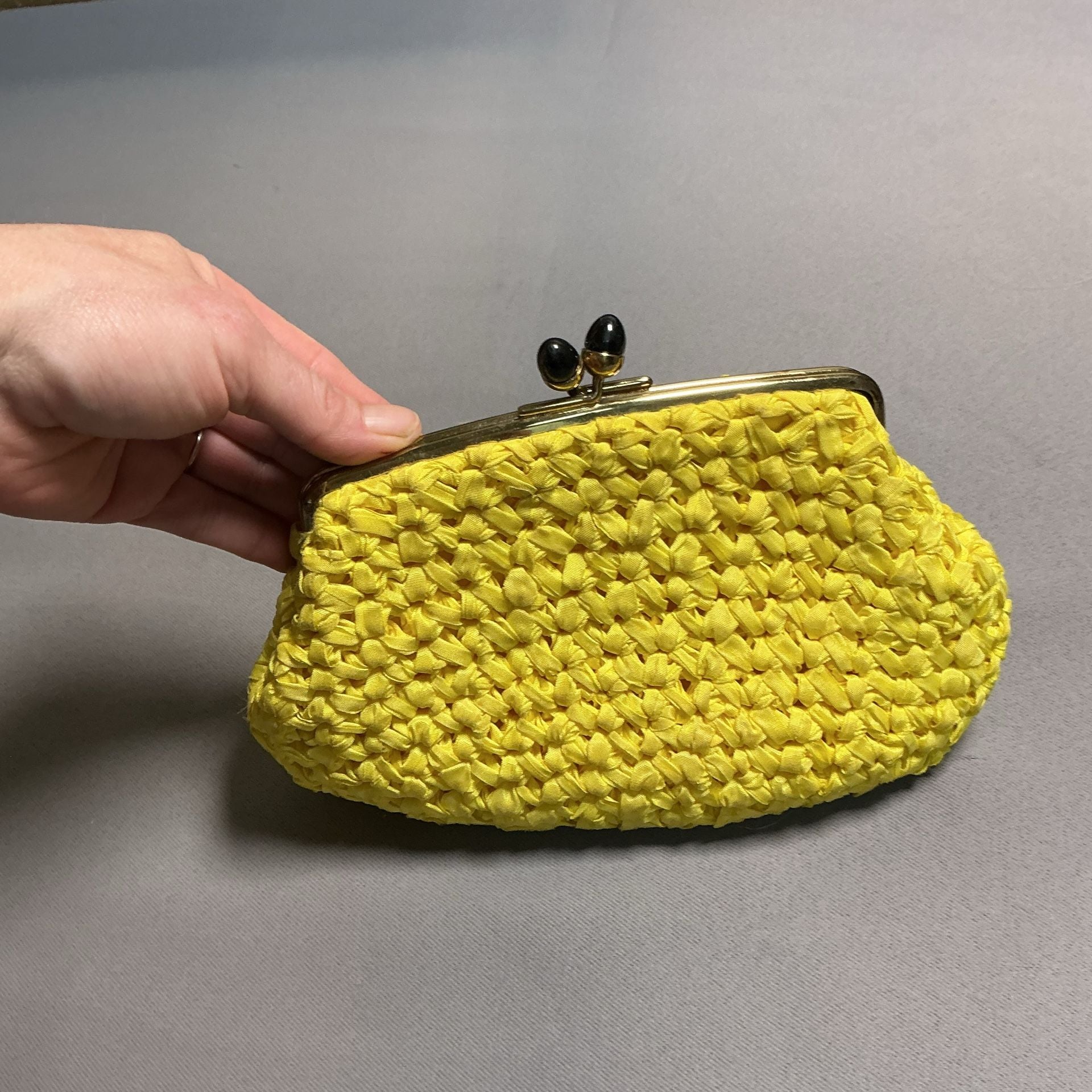 Morris Moskowitz Vintage Yellow Woven Satin Clutch Handbag 3