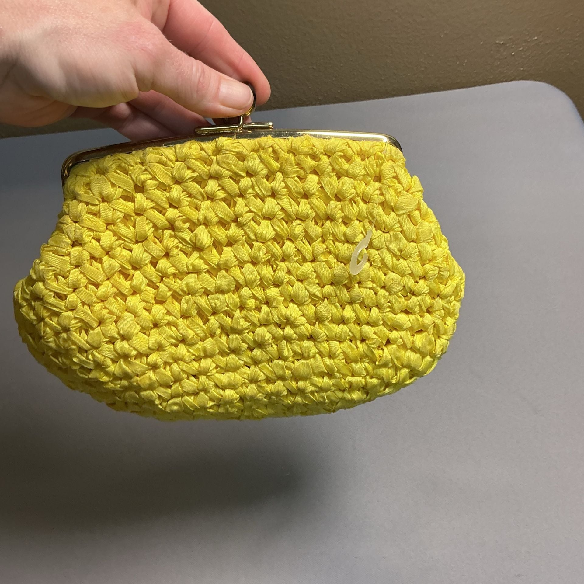 Morris Moskowitz Vintage Yellow Woven Satin Clutch Handbag 4