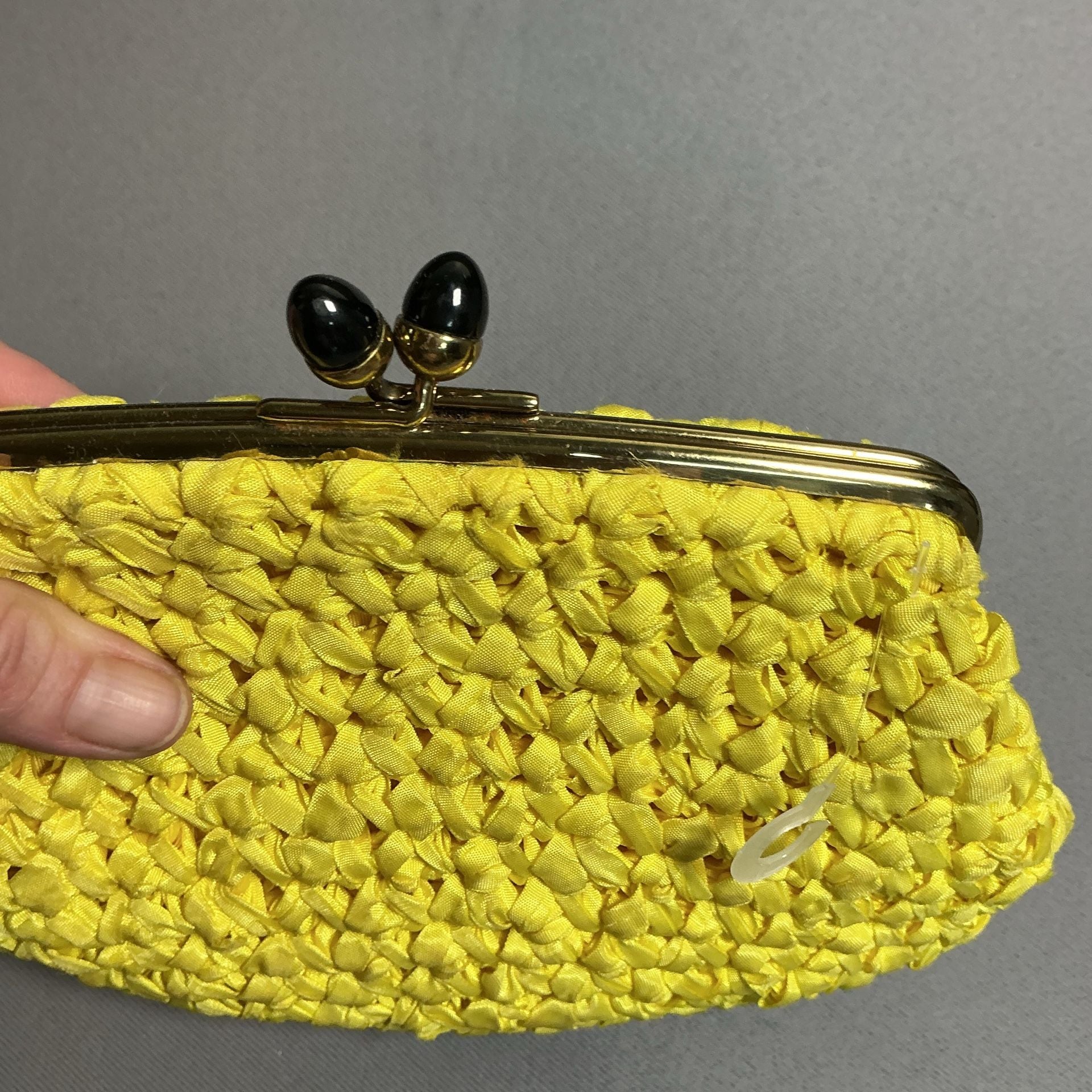 Morris Moskowitz Vintage Yellow Woven Satin Clutch Handbag 5