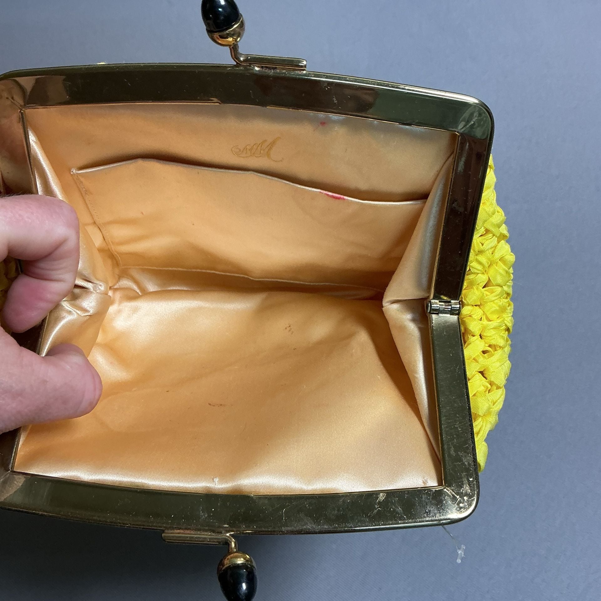 Morris Moskowitz Vintage Yellow Woven Satin Clutch Handbag 7
