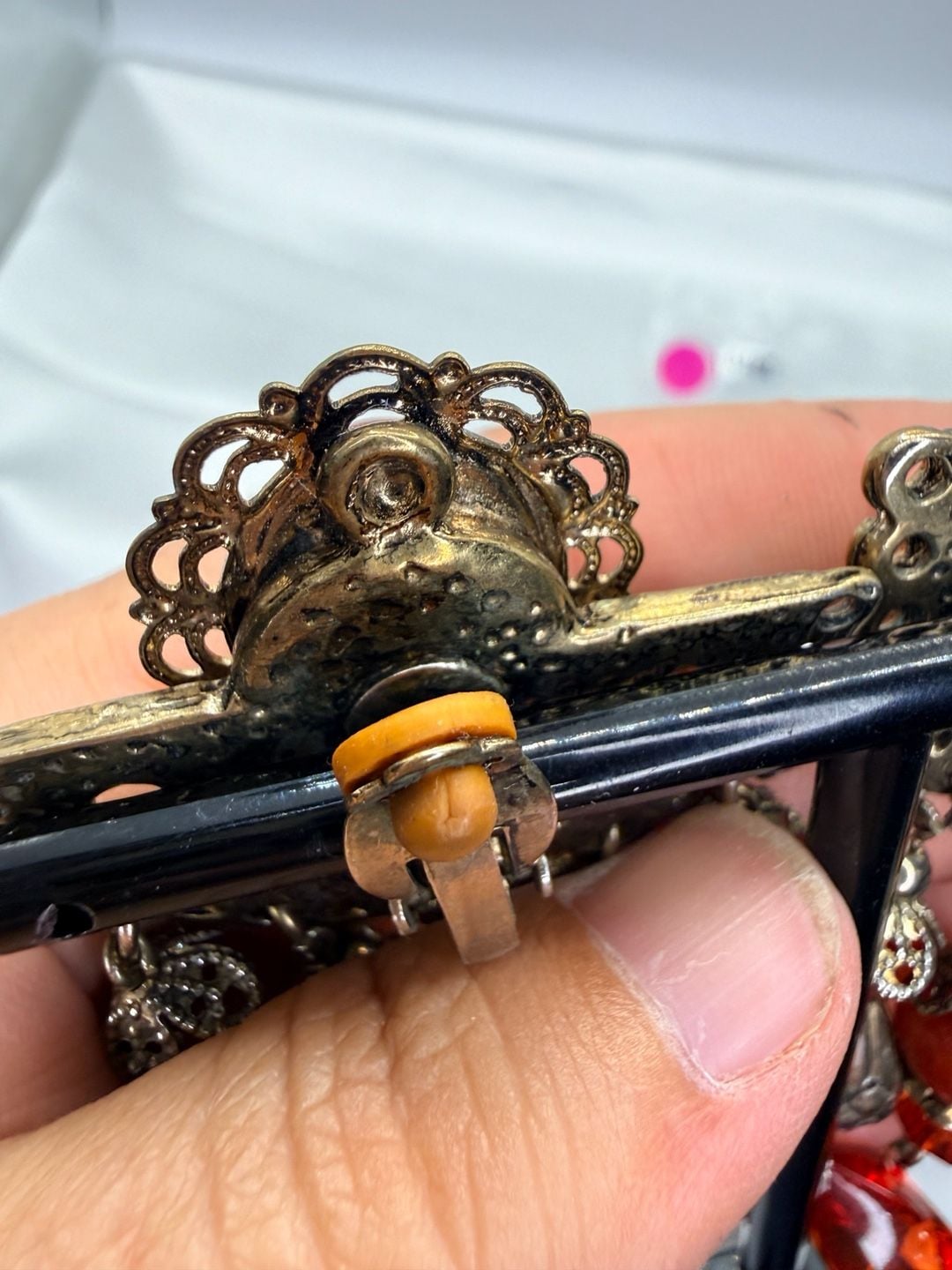 Vintage Filigree Red Bead Chandelier Clip-On Earrings 4