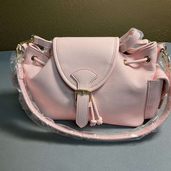 Alyssa Drawstring Bucket Handbag Pink Faux Leather