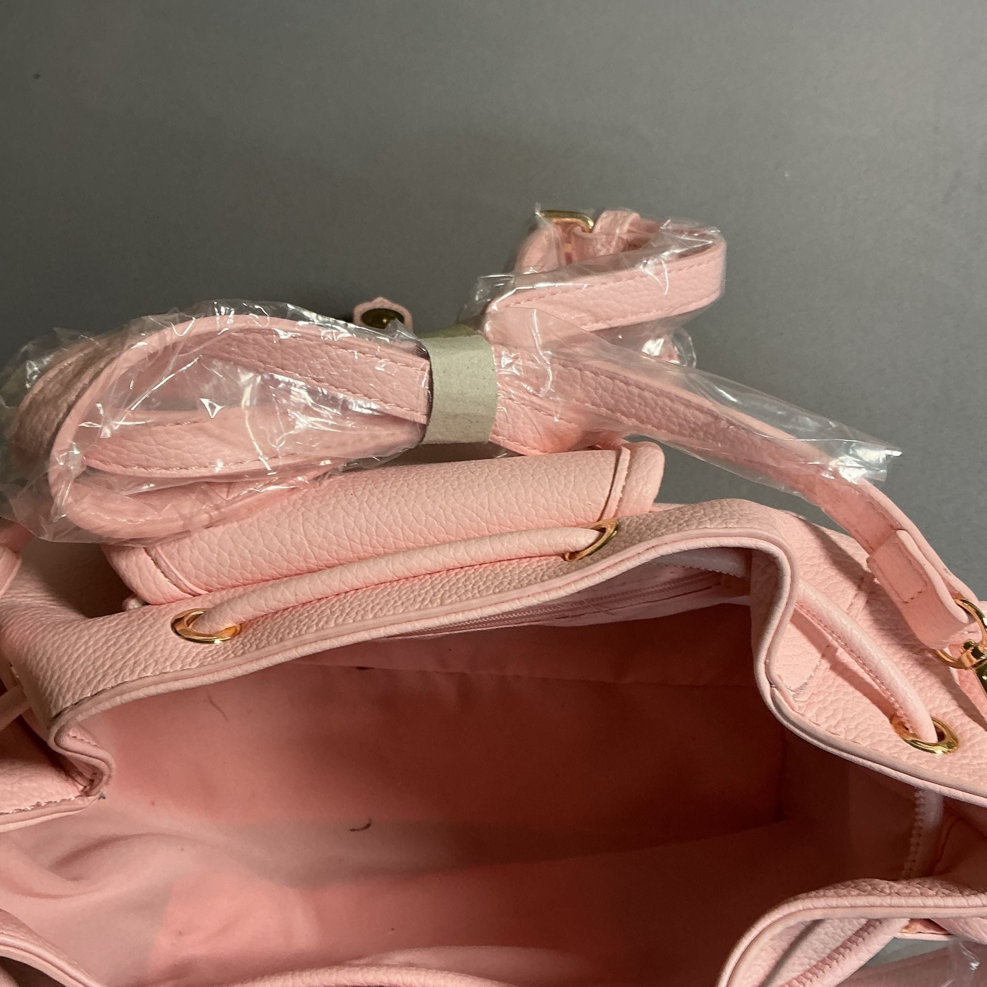 Alyssa Drawstring Bucket Handbag Pink Faux Leather 8
