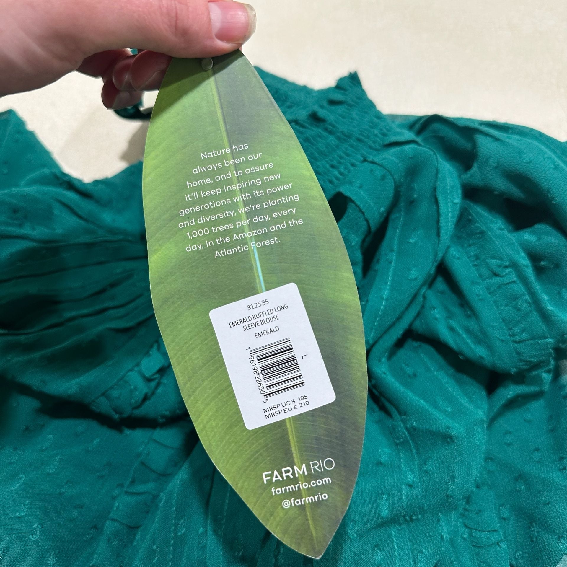NWT Farm Rio Women's Green Clip Dot Ruffled Smocked High Neck Blouse Top Size L 7