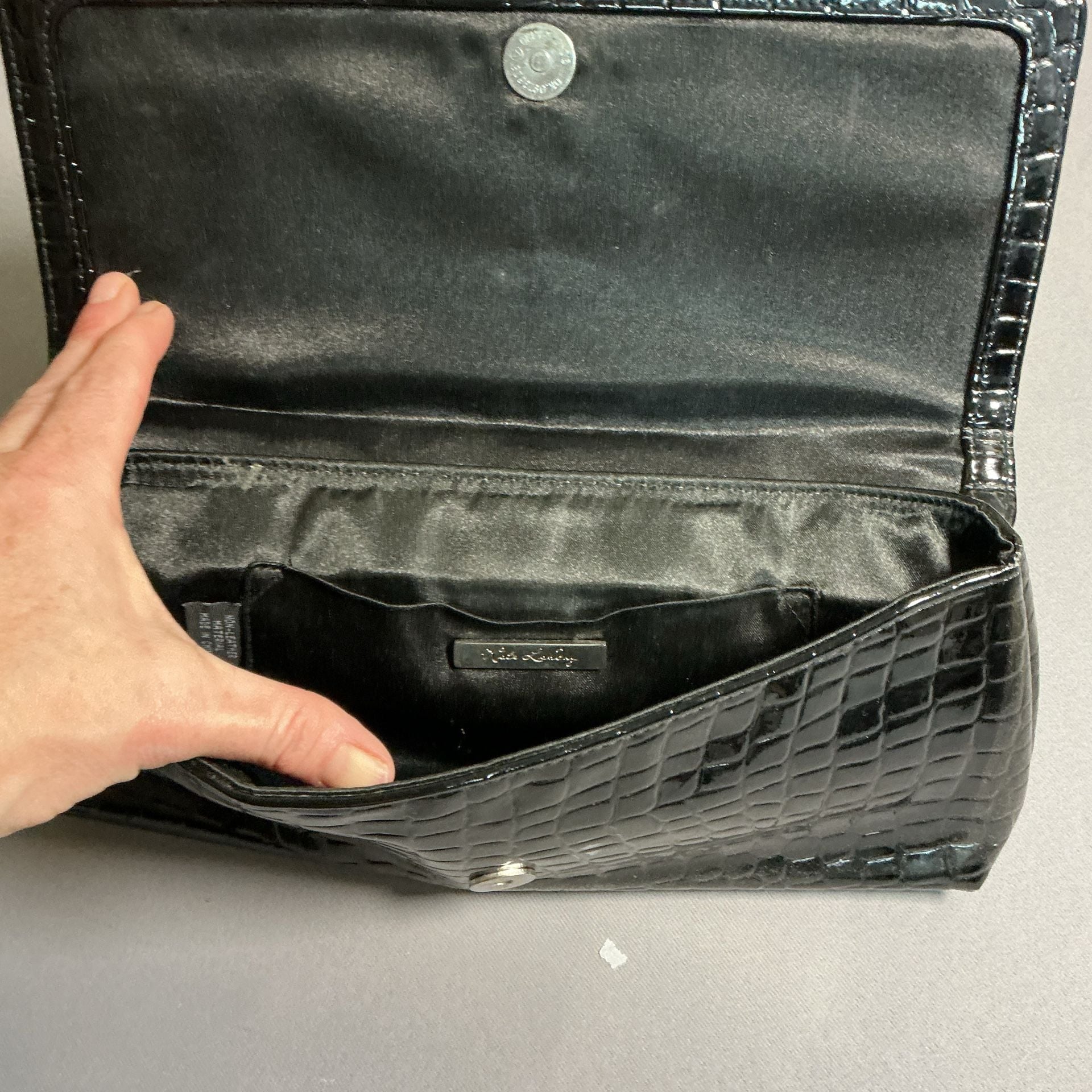 Kate Landry Black Faux Crocodile Embossed Clutch Purse Magnetic Closure 3