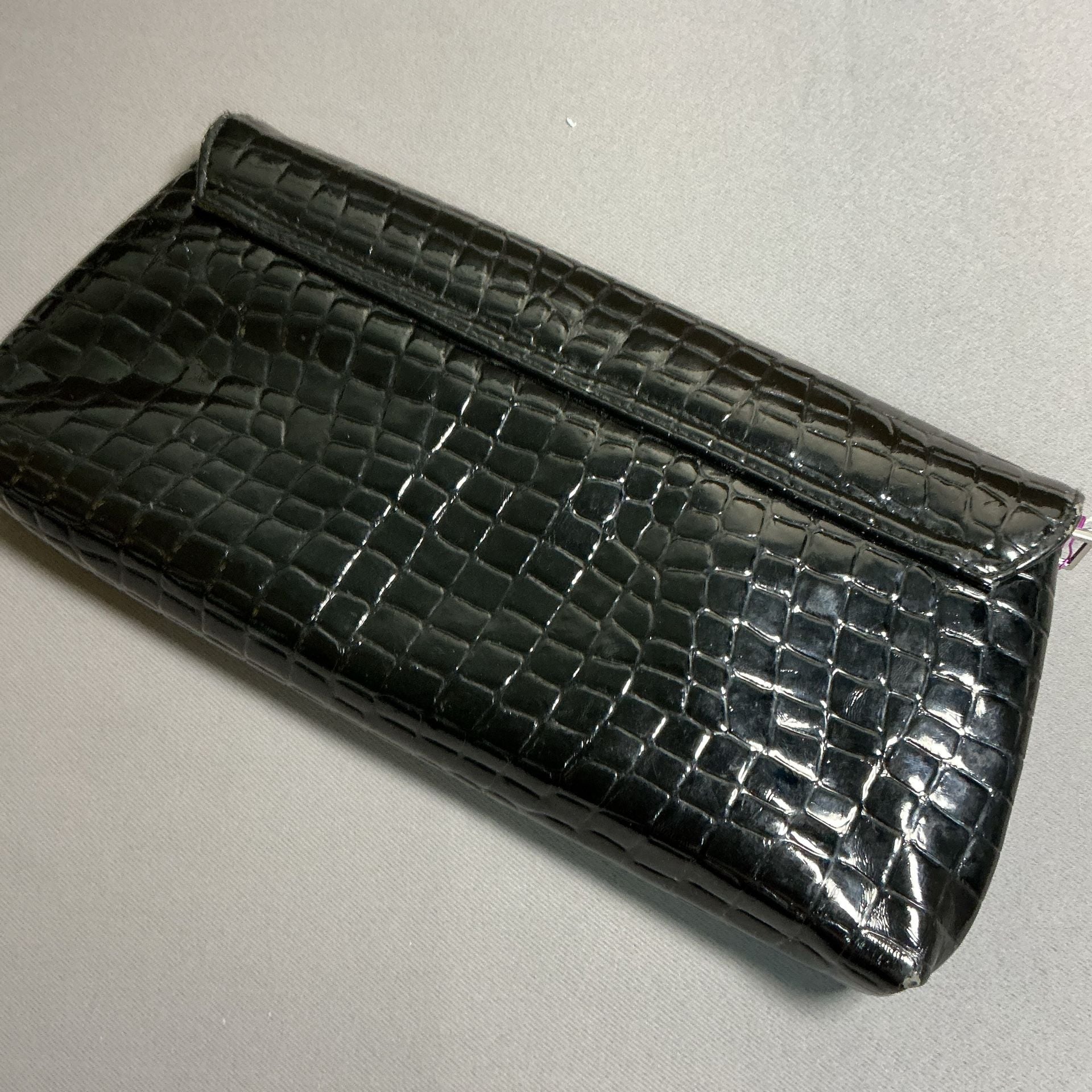 Kate Landry Black Faux Crocodile Embossed Clutch Purse Magnetic Closure 7