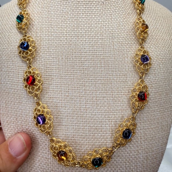 Vintage Gold Tone Multicolor Necklace And Earring set