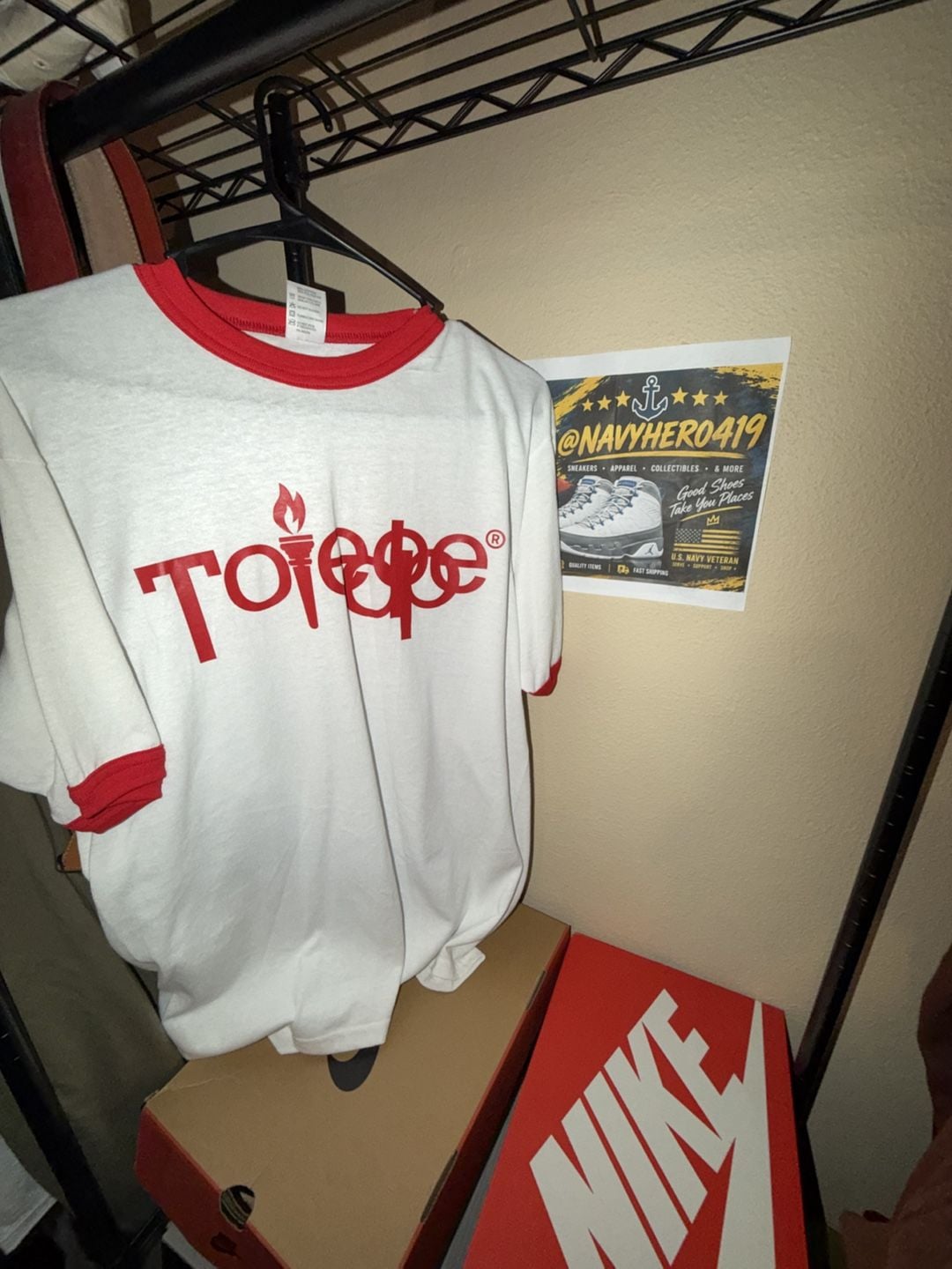 Toledope Graphic T-Shirt Size L White Red Ringer Tee 3