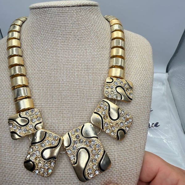 Unbranded Gold Tone Crystal Geometric Choker Necklace