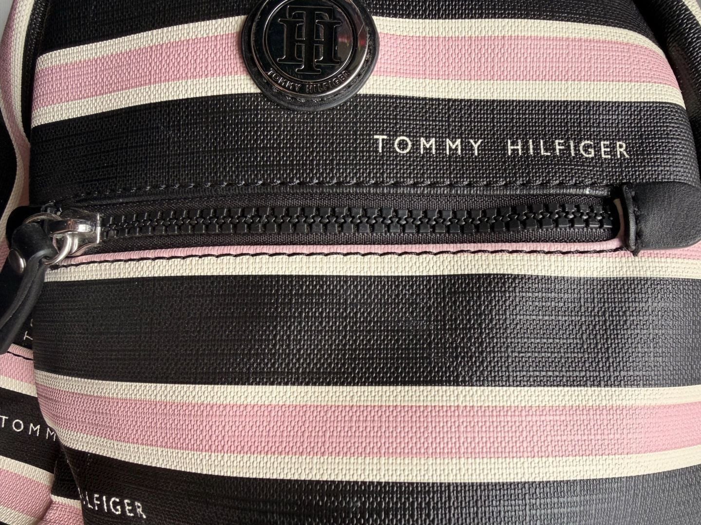 Tommy Hilfiger Striped Mini Backpack Black Pink White 8