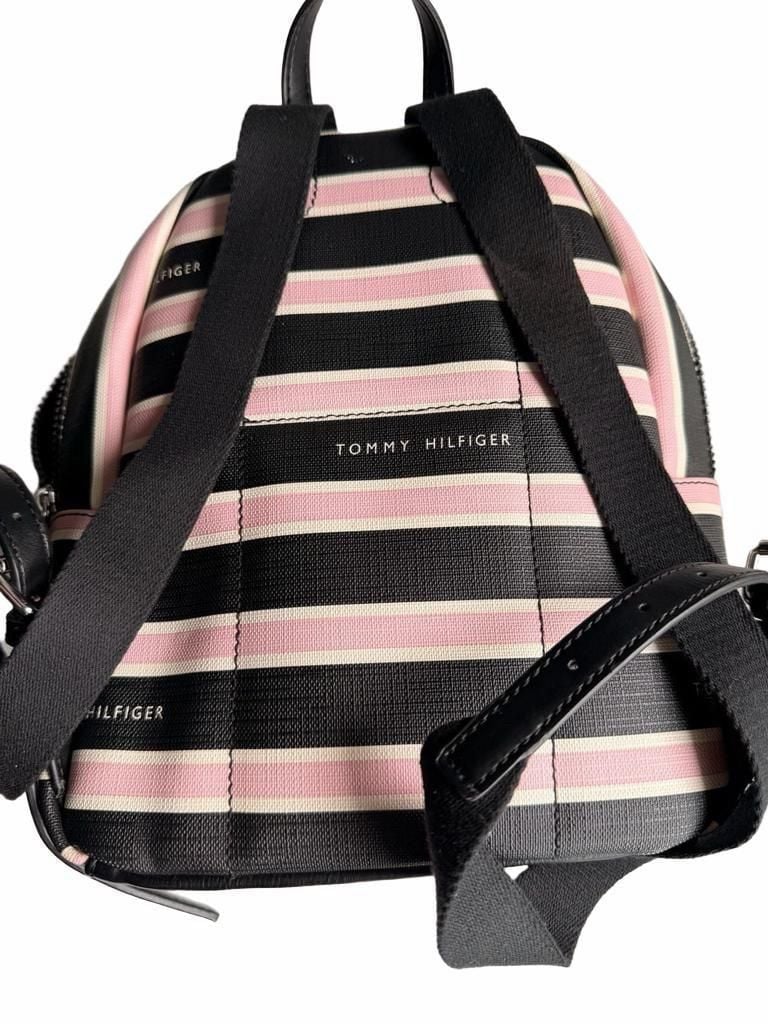 Tommy Hilfiger Striped Mini Backpack Black Pink White 9