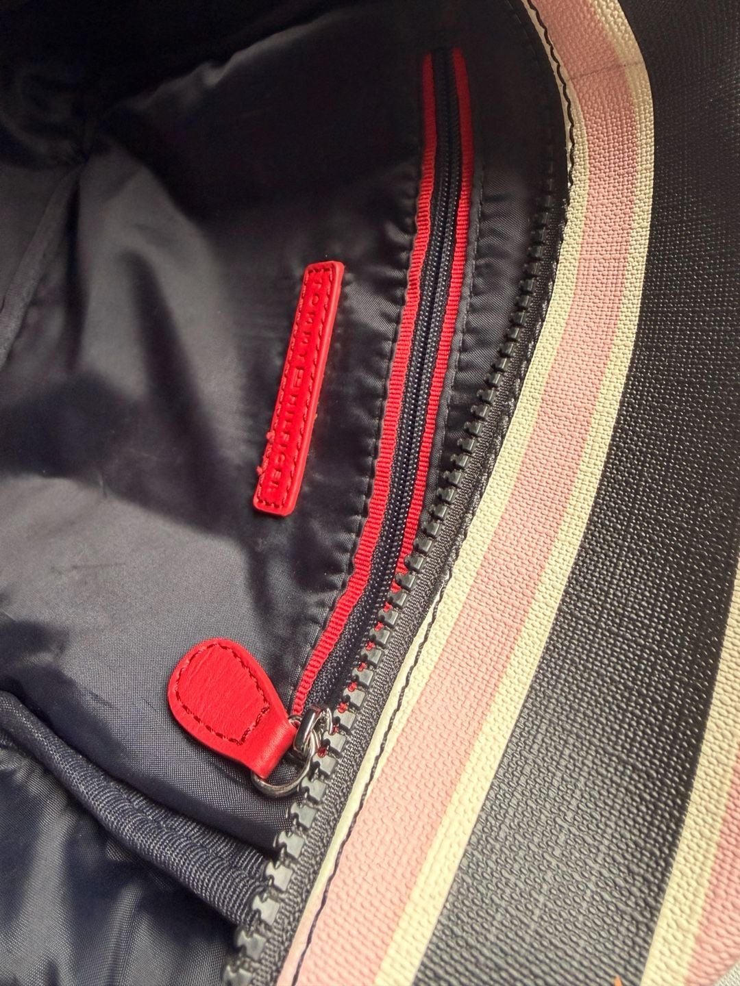 Tommy Hilfiger Striped Mini Backpack Black Pink White 12