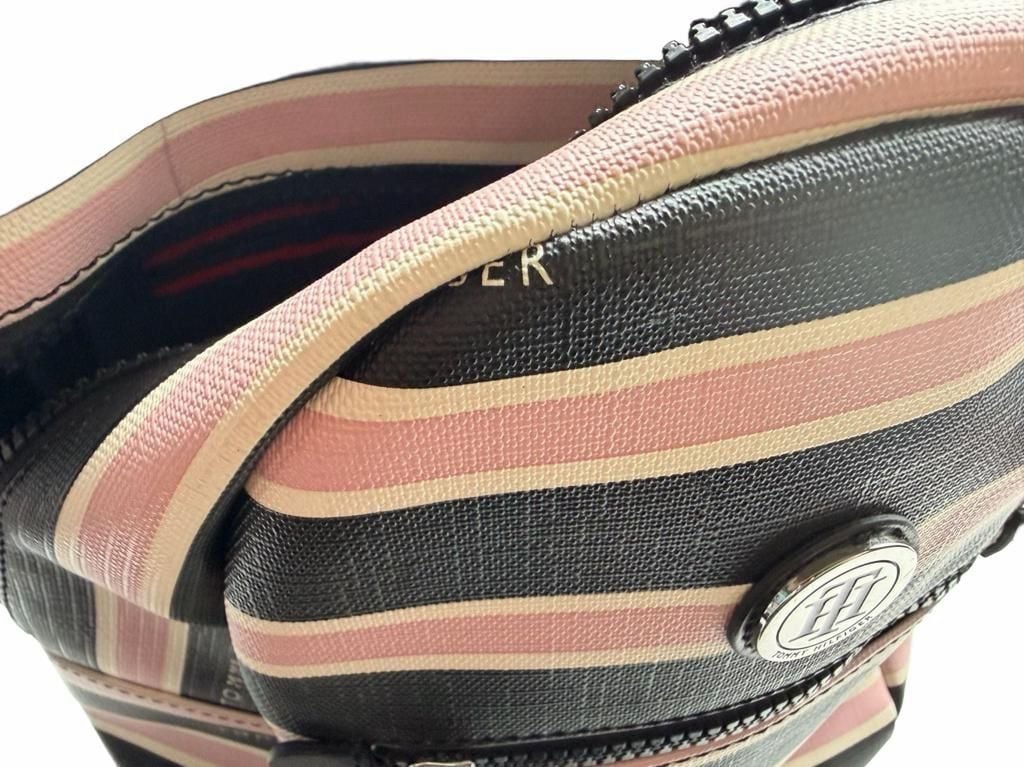 Tommy Hilfiger Striped Mini Backpack Black Pink White 15