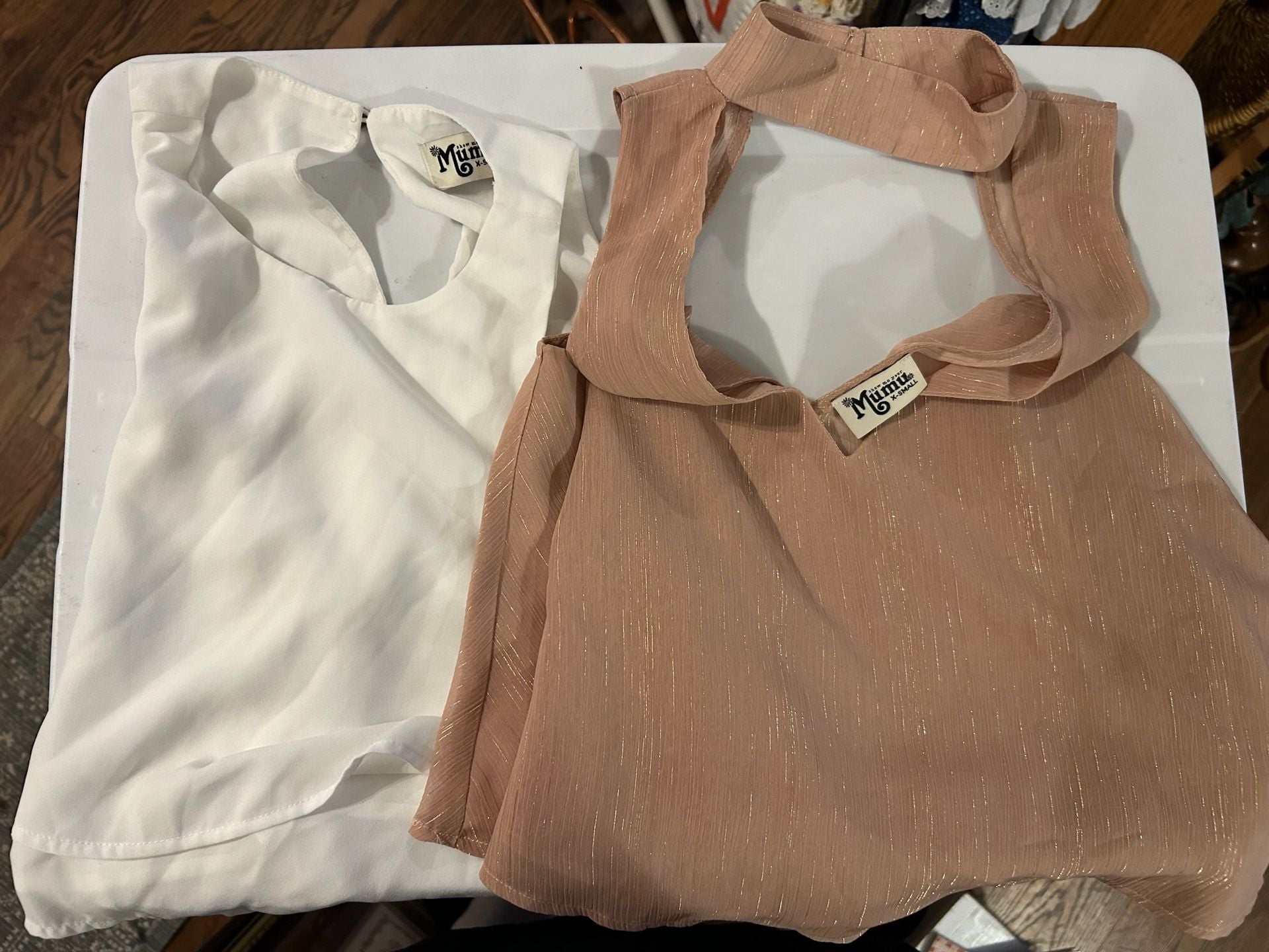 Lot of 2 Mumu Show Me Your Mumu Tank Tops Blush Gold Metallic & White XS 1