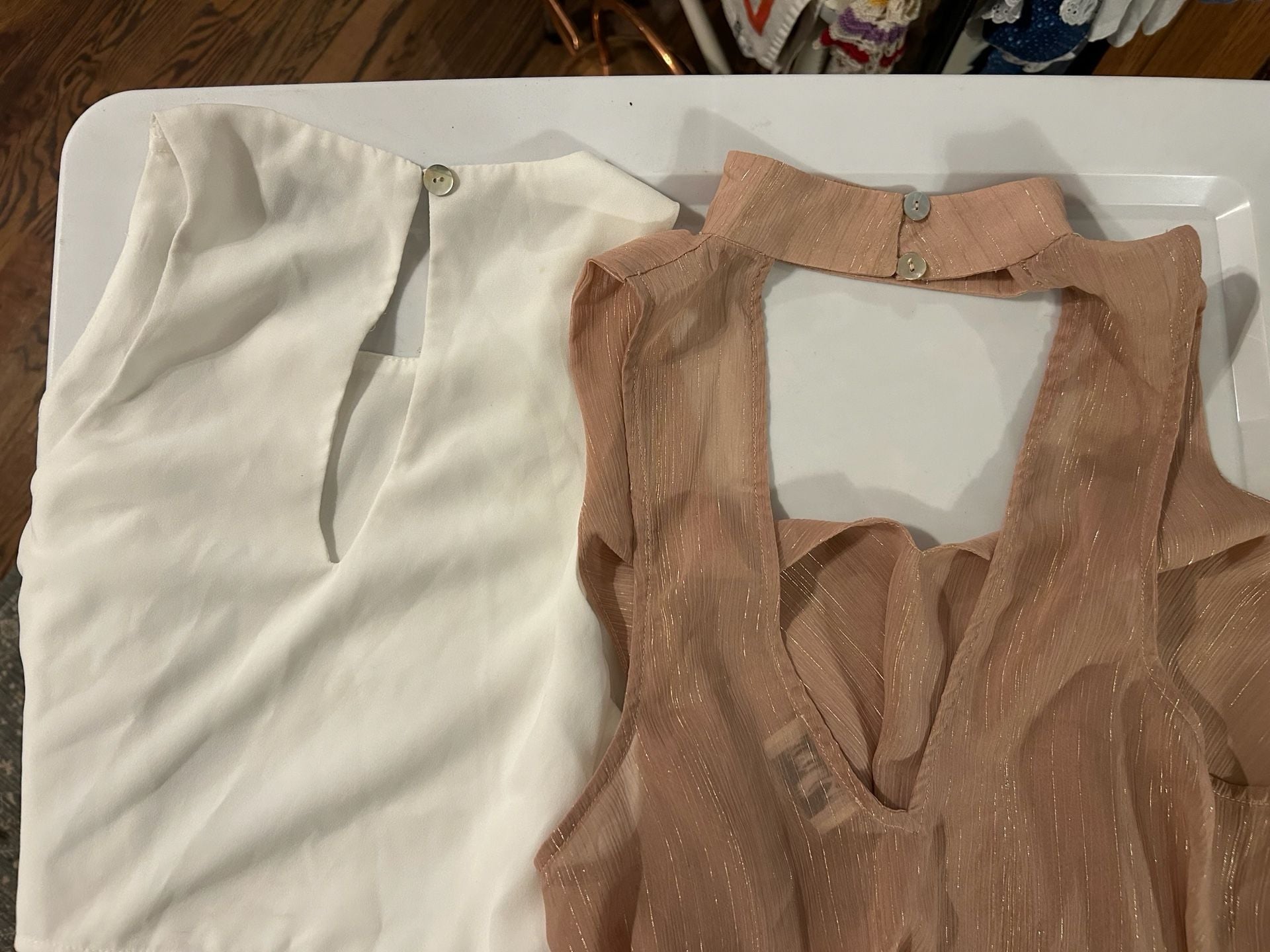 Lot of 2 Mumu Show Me Your Mumu Tank Tops Blush Gold Metallic & White XS 4