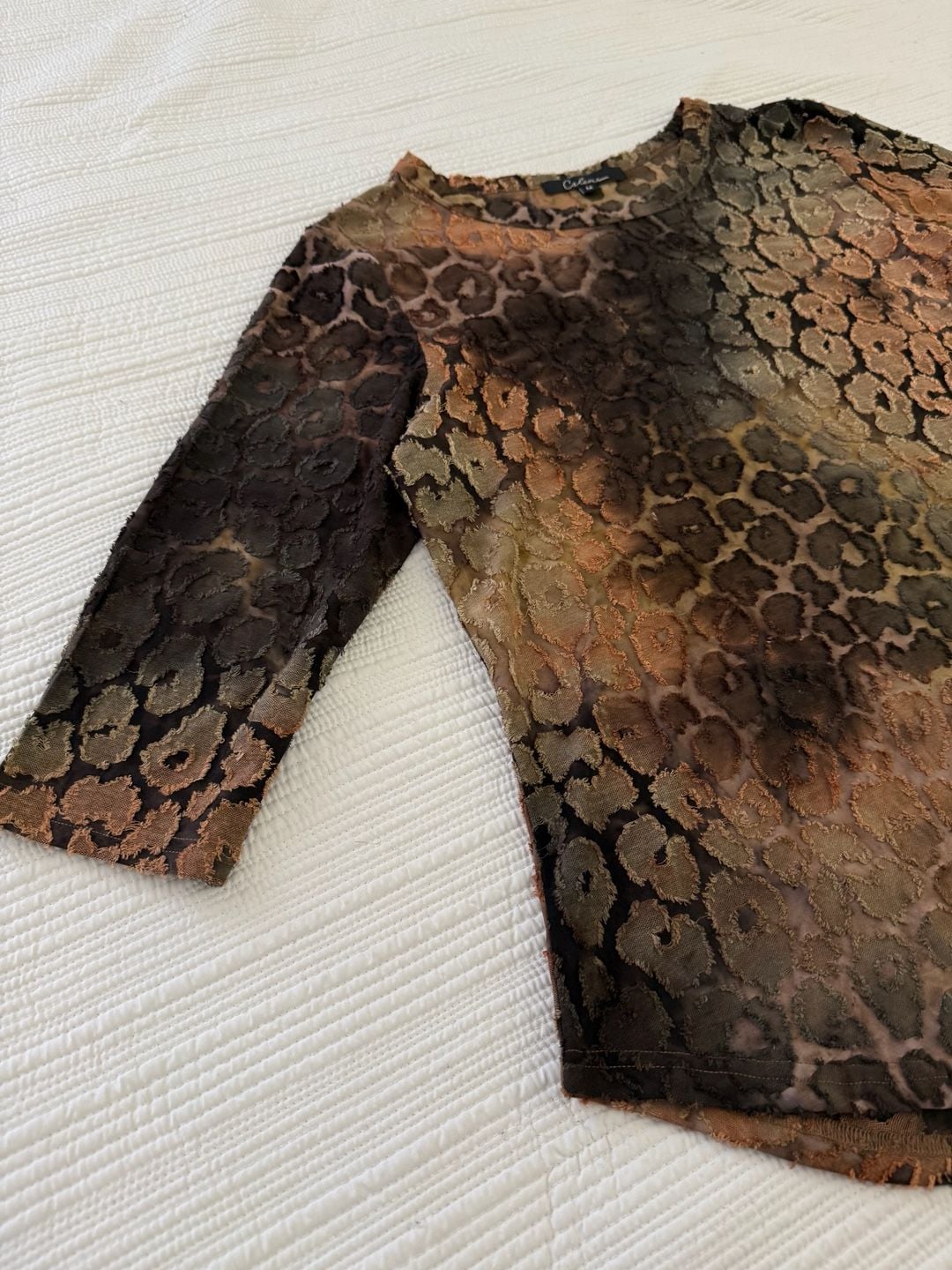 Calessa Animal Burnout Top Size M Gold Multi 3/4 Sleeve 7