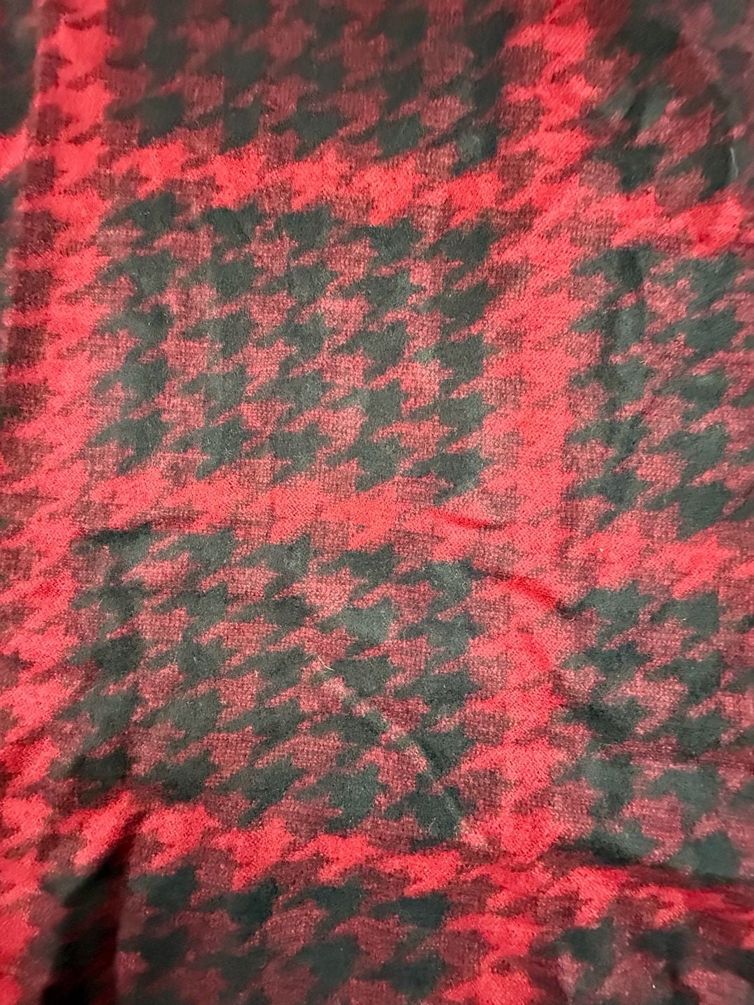 100% Silk Houndstooth Scarf 72x18 Red Black Plaid Reversible 9