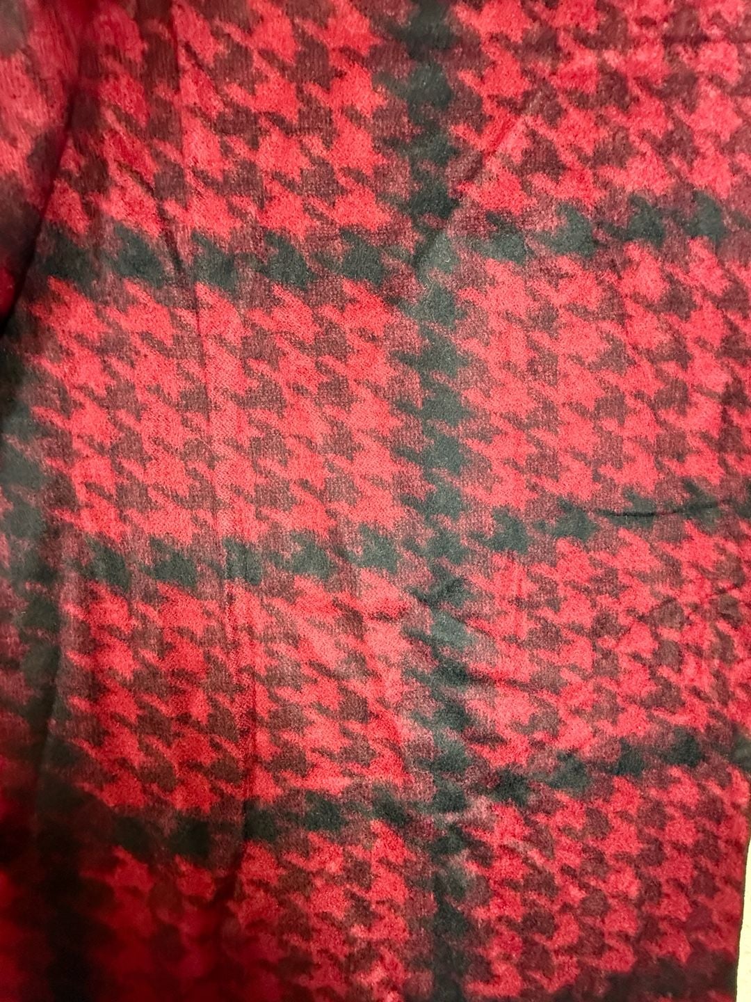 100% Silk Houndstooth Scarf 72x18 Red Black Plaid Reversible 10