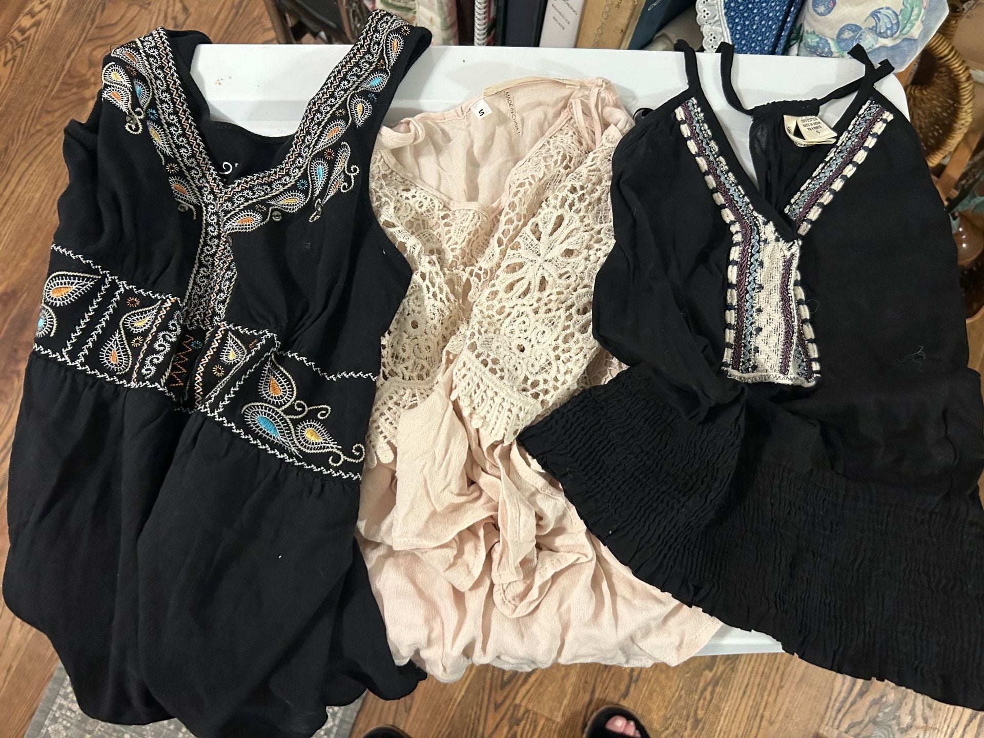 Boho Style Lot of 3 Women's Tops Size Small Black Embroidered Lace Peasant 1