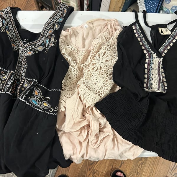 Boho Style Lot of 3 Women's Tops Size Small Black Embroidered Lace Peasant
