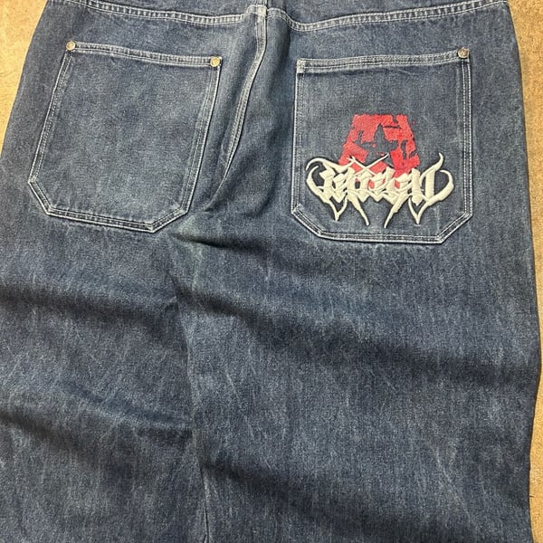 Vintage Tribal Graphic Logo Spellout Embroidered Jeans