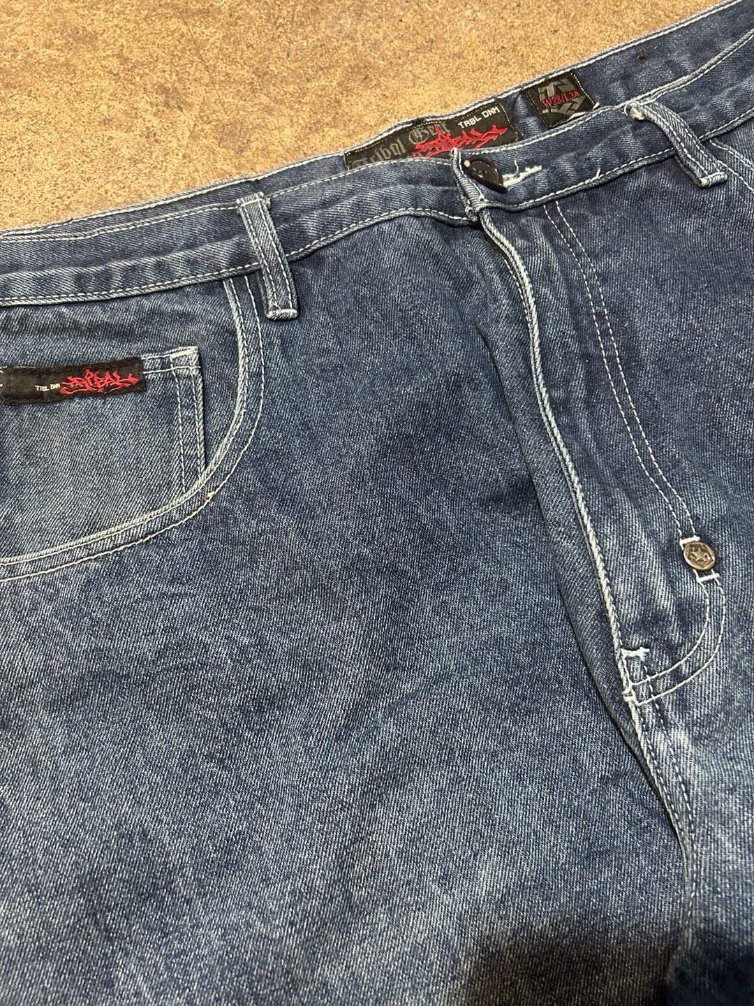 Vintage Tribal Graphic Logo Spellout Embroidered Jeans 5