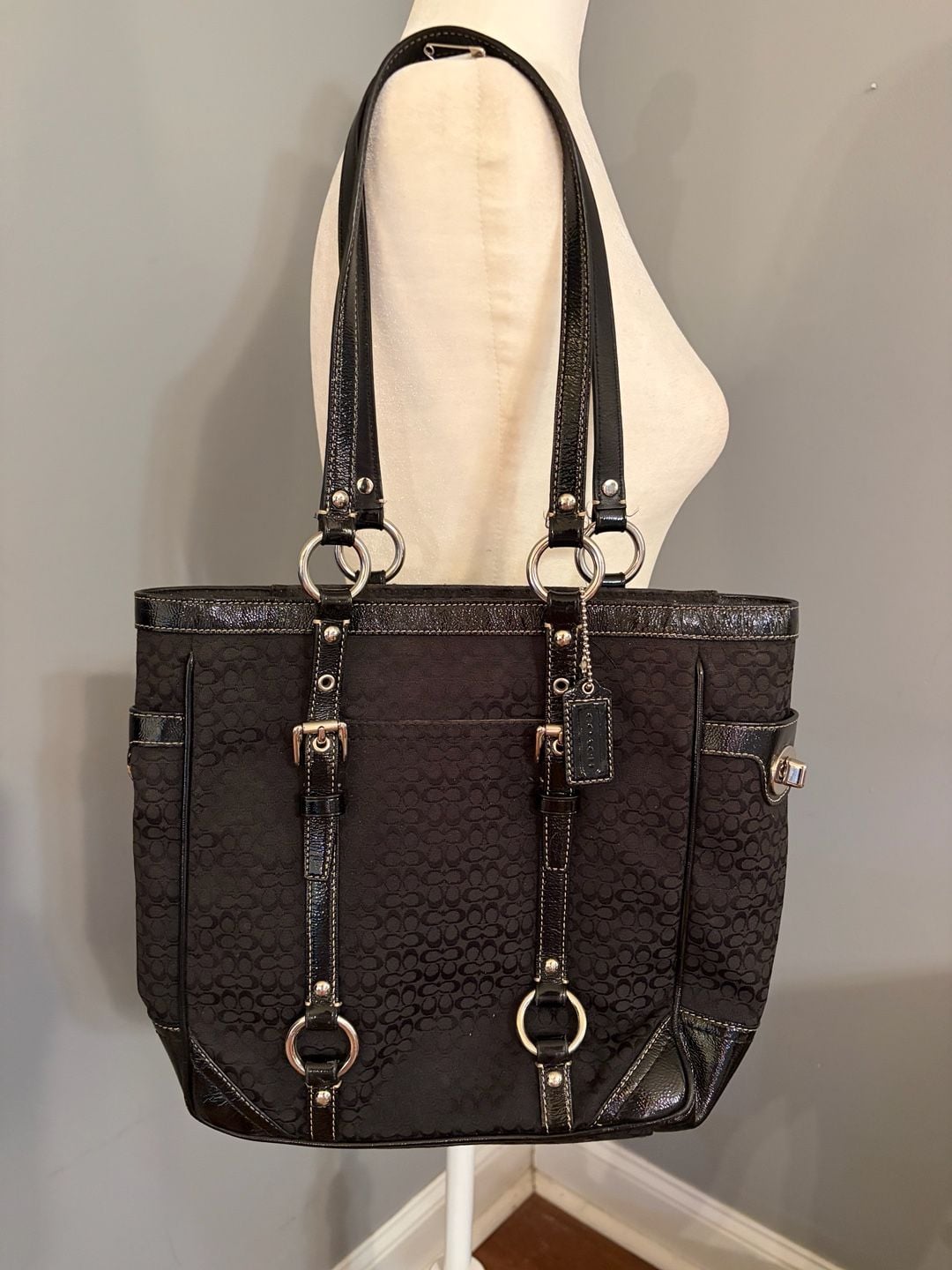 Coach Signature Gallery Jacquard Black Tote Purse Carryall 2