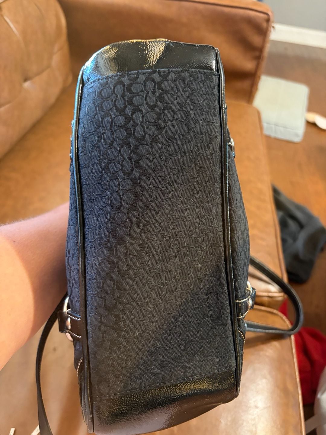 Coach Signature Gallery Jacquard Black Tote Purse Carryall 7