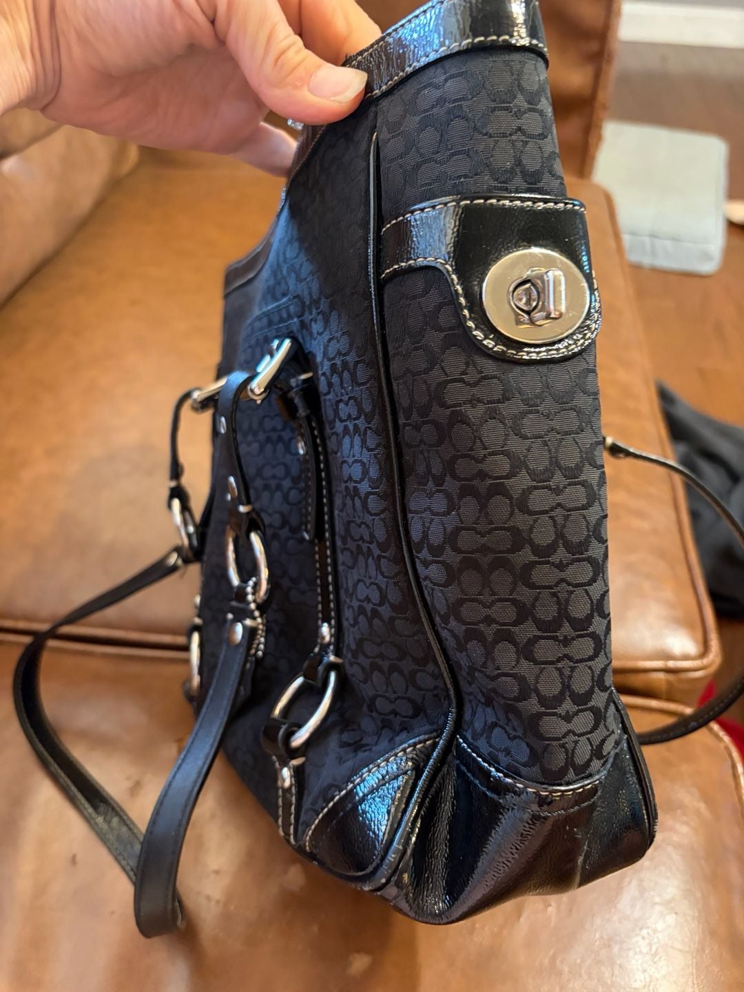 Coach Signature Gallery Jacquard Black Tote Purse Carryall 8