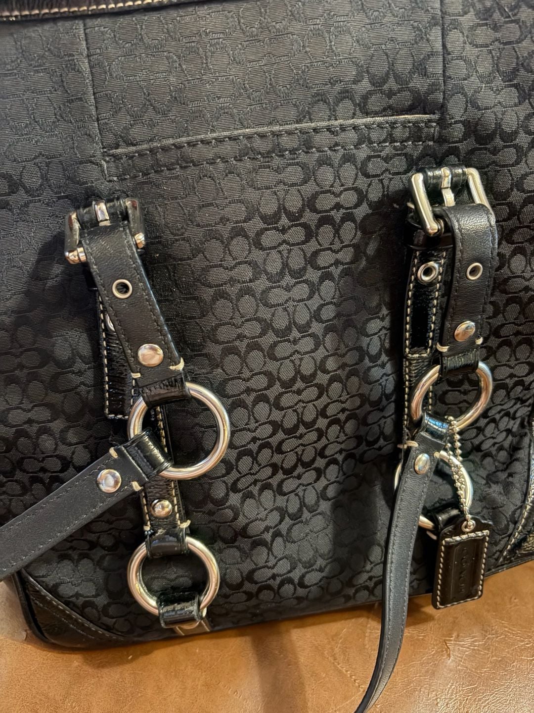 Coach Signature Gallery Jacquard Black Tote Purse Carryall 9