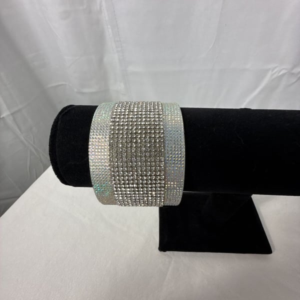 Rhinestone Cuff Bracelet Roll With The Punches White