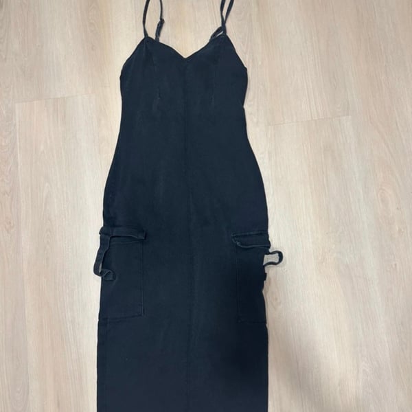 Tinseltown Cargo Maxi Dress Size M Black Denim Zip Closure