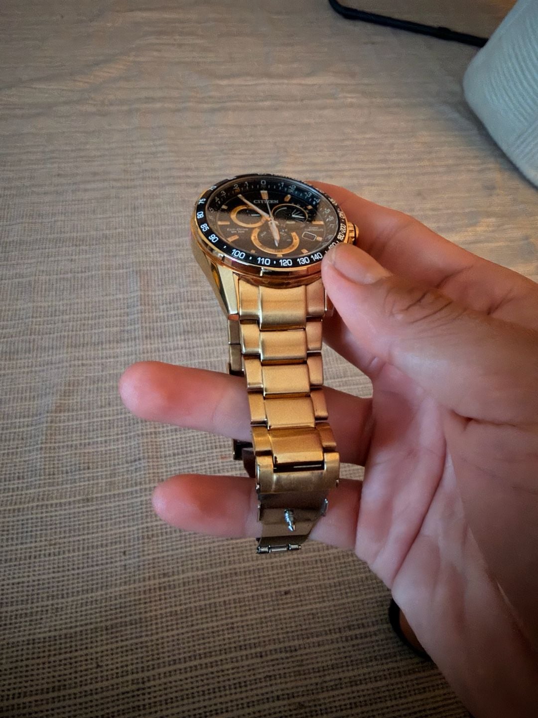 Citizen Eco-Drive PCAT Chronograph Gold-Tone Stainless Steel Watch 43mm 3