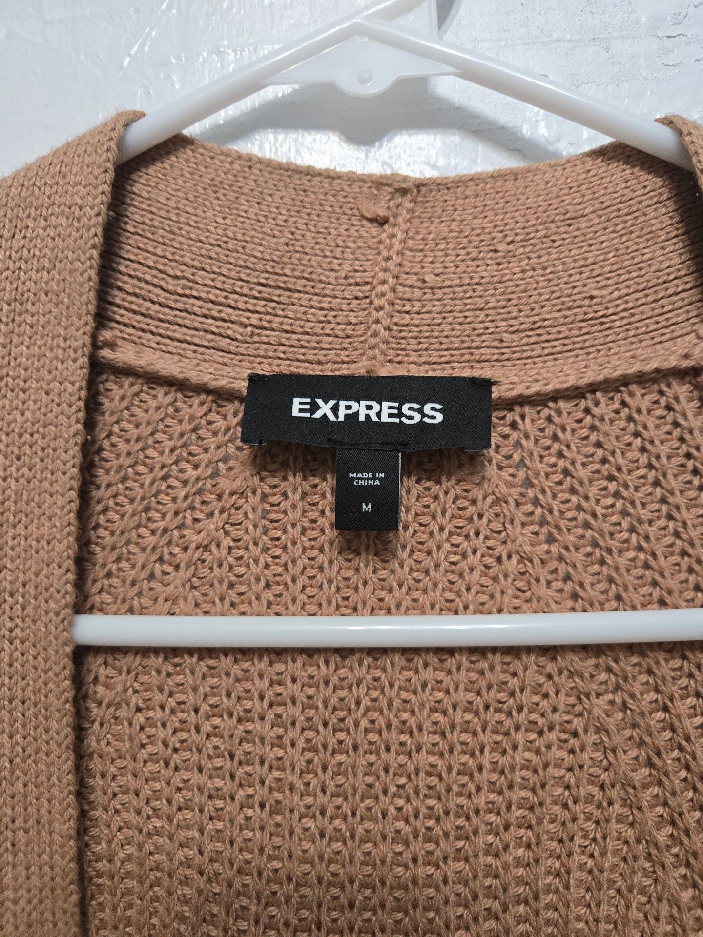 Express Cardigan Sweater Size M Tan Open Front Hollow Out Knit 3