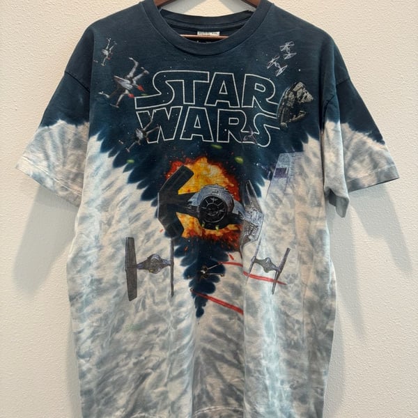 Vintage 1997 Liquid Blue Star Wars Darth Vader Tie Fighter X-Wing AOP Size XXL