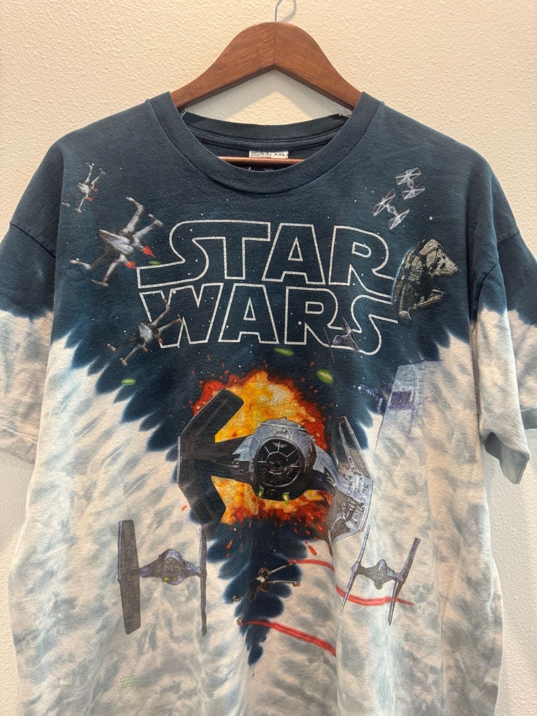 Vintage 1997 Liquid Blue Star Wars Darth Vader Tie Fighter X-Wing AOP Size XXL 3