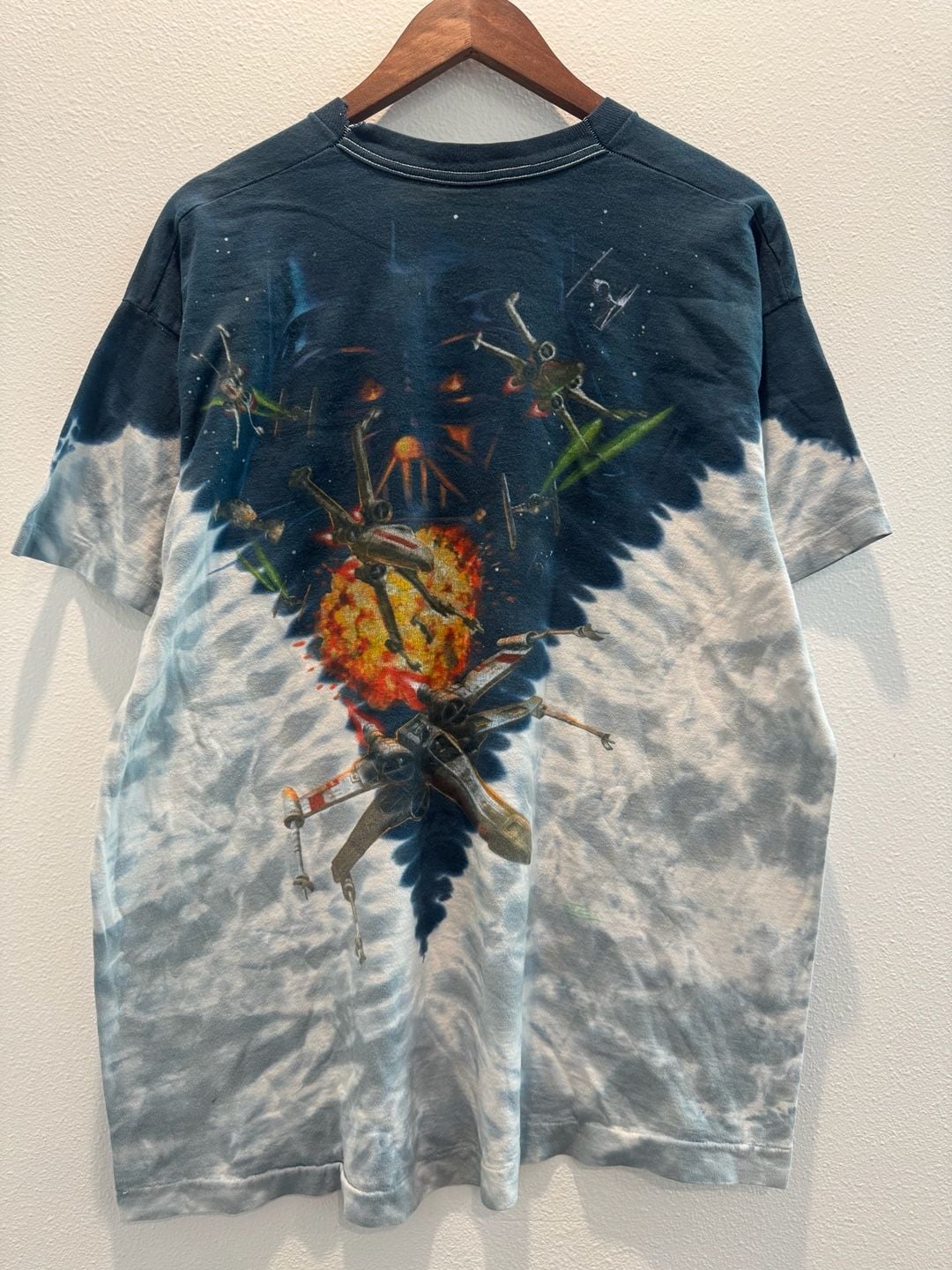 Vintage 1997 Liquid Blue Star Wars Darth Vader Tie Fighter X-Wing AOP Size XXL 4