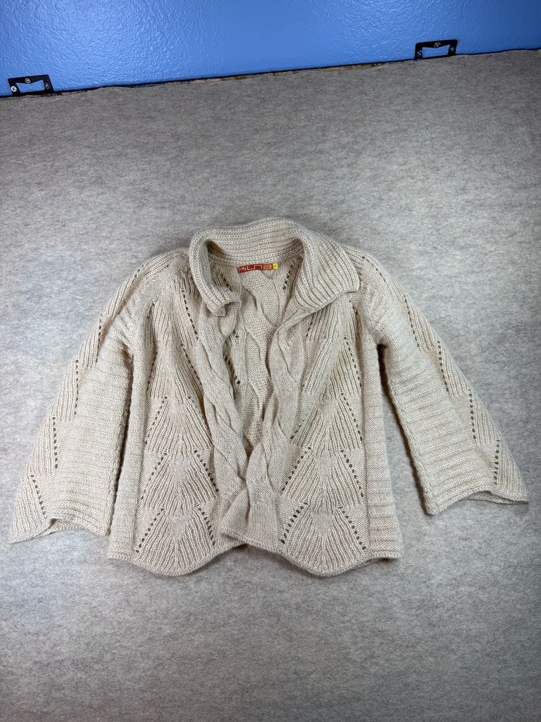 Kuna Cardigan Size S Beige 100% Baby Alpaca Cable Knit Sweater 3
