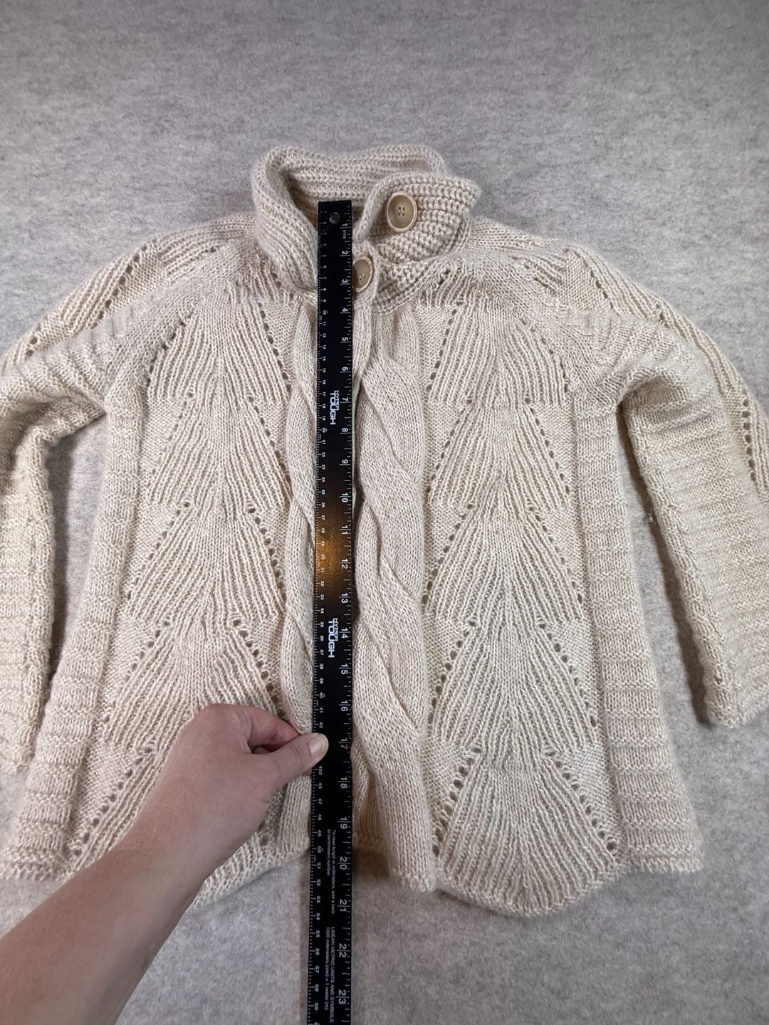 Kuna Cardigan Size S Beige 100% Baby Alpaca Cable Knit Sweater 9