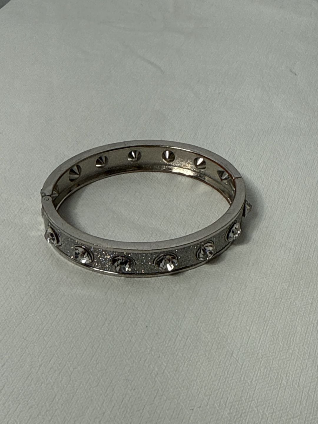 Silver Hinged Bangle Bracelet Crystal Rhinestone Glitter 2