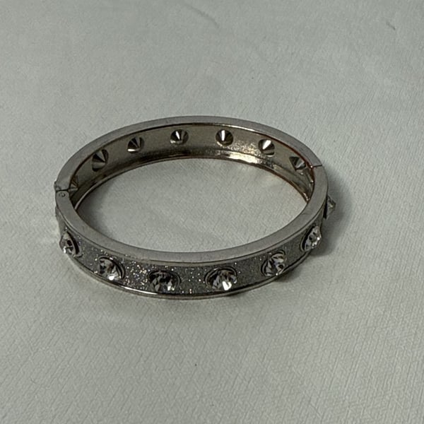 Silver Hinged Bangle Bracelet Crystal Rhinestone Glitter
