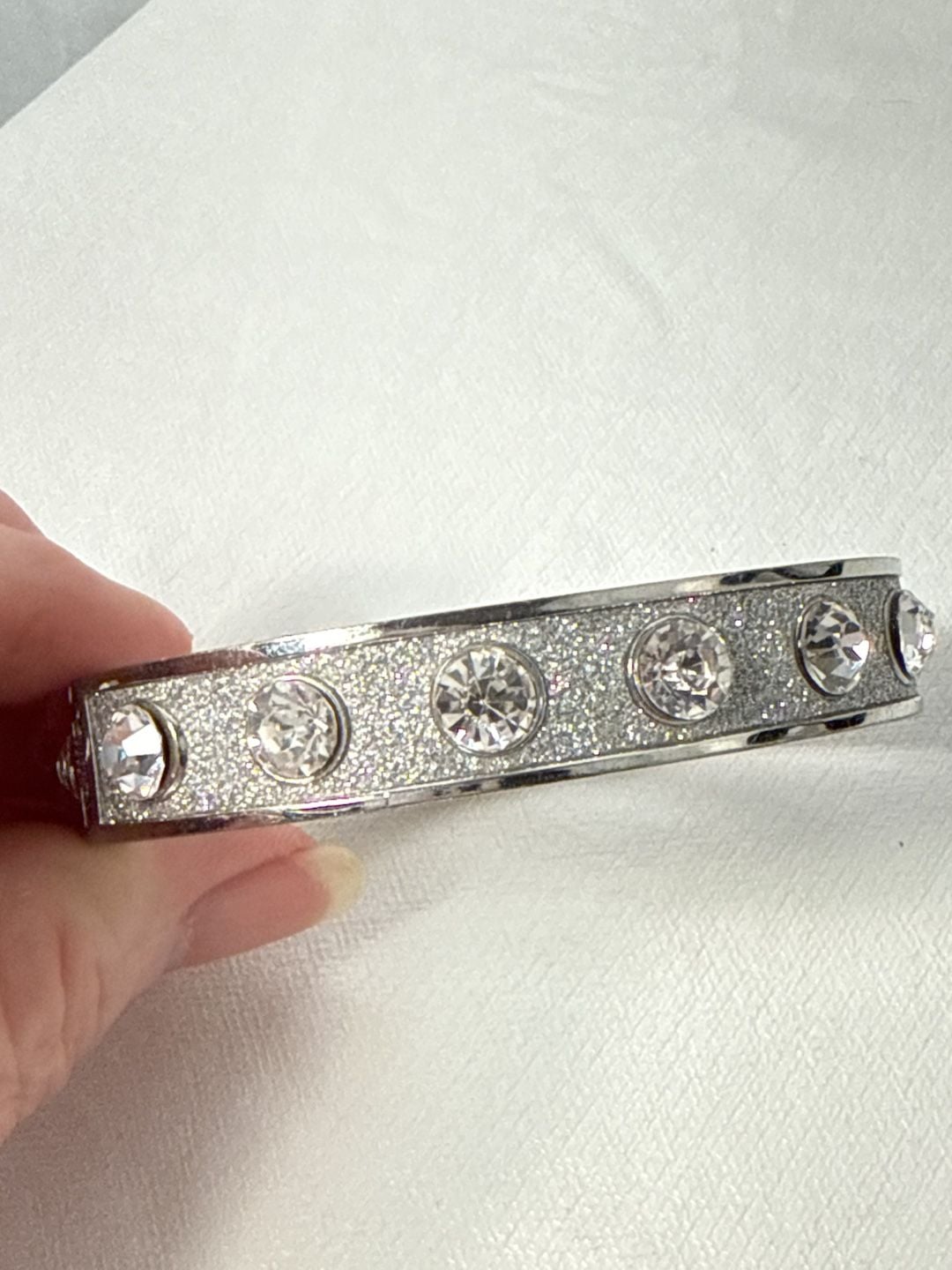 Silver Hinged Bangle Bracelet Crystal Rhinestone Glitter 3