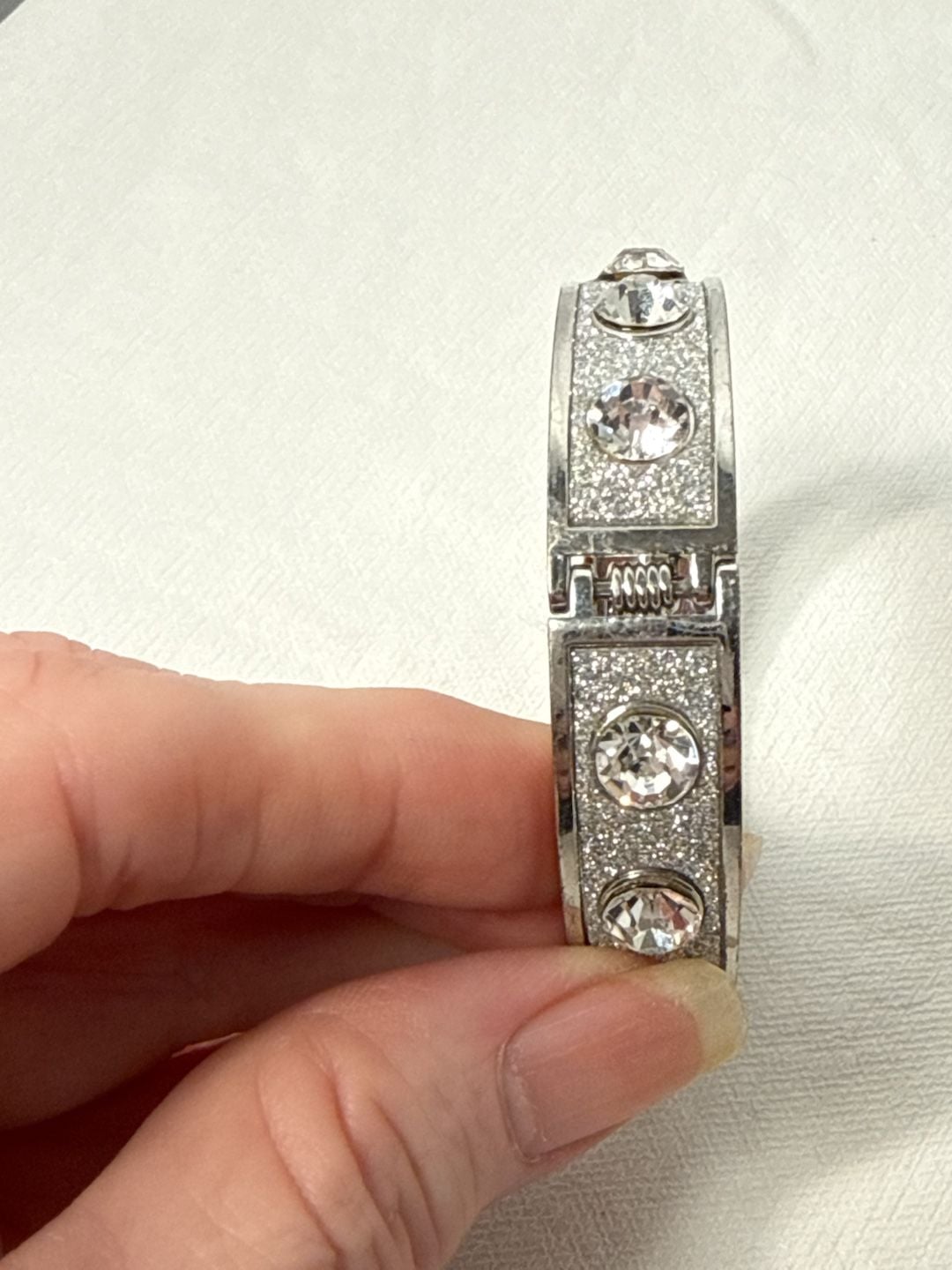Silver Hinged Bangle Bracelet Crystal Rhinestone Glitter 4
