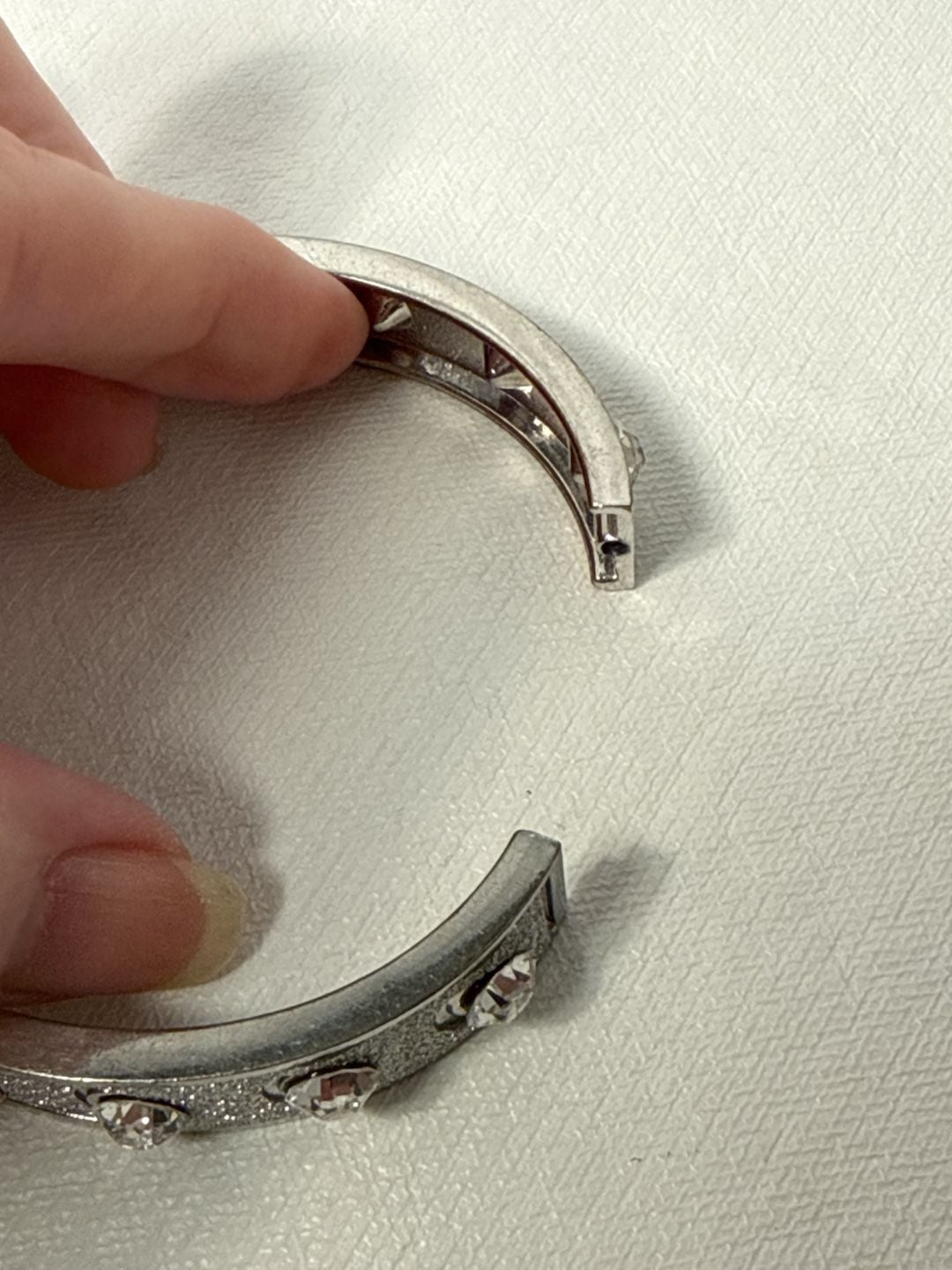 Silver Hinged Bangle Bracelet Crystal Rhinestone Glitter 5