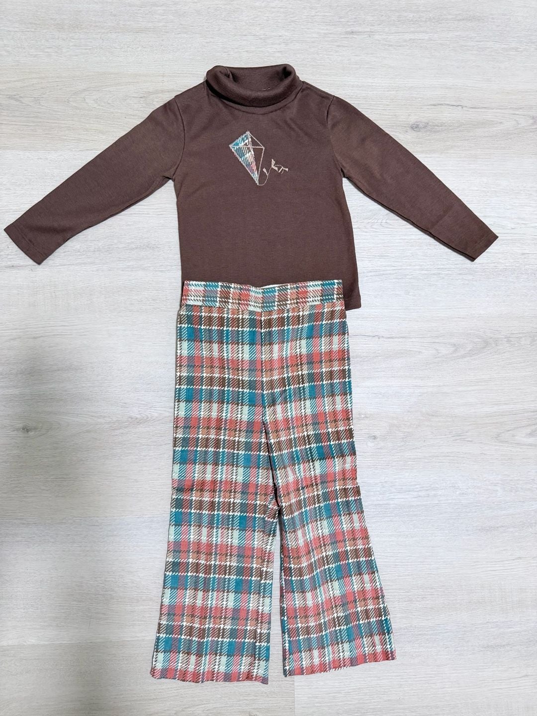 Vintage Boys Outfit Set Turtleneck Top and Plaid Pants Size 4T 8