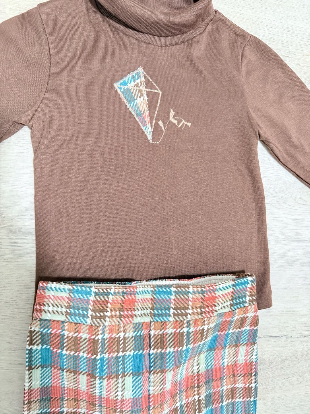 Vintage Boys Outfit Set Turtleneck Top and Plaid Pants Size 4T 9