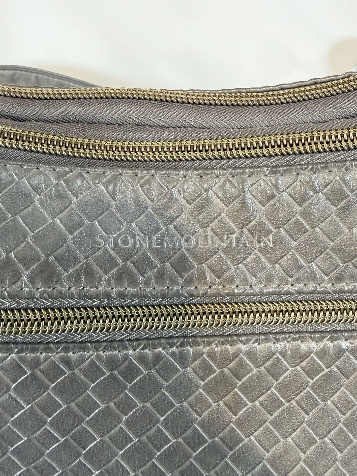 Stone Mountain USA Woven Crossbody Handbag Gray Y2K 2000s Quiet Luxury Indie Vanguard Hobo Bag 5