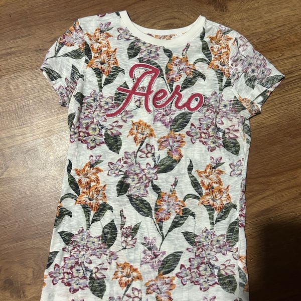 Aeropostale Floral Print T-Shirt with Red Logo Embroidery