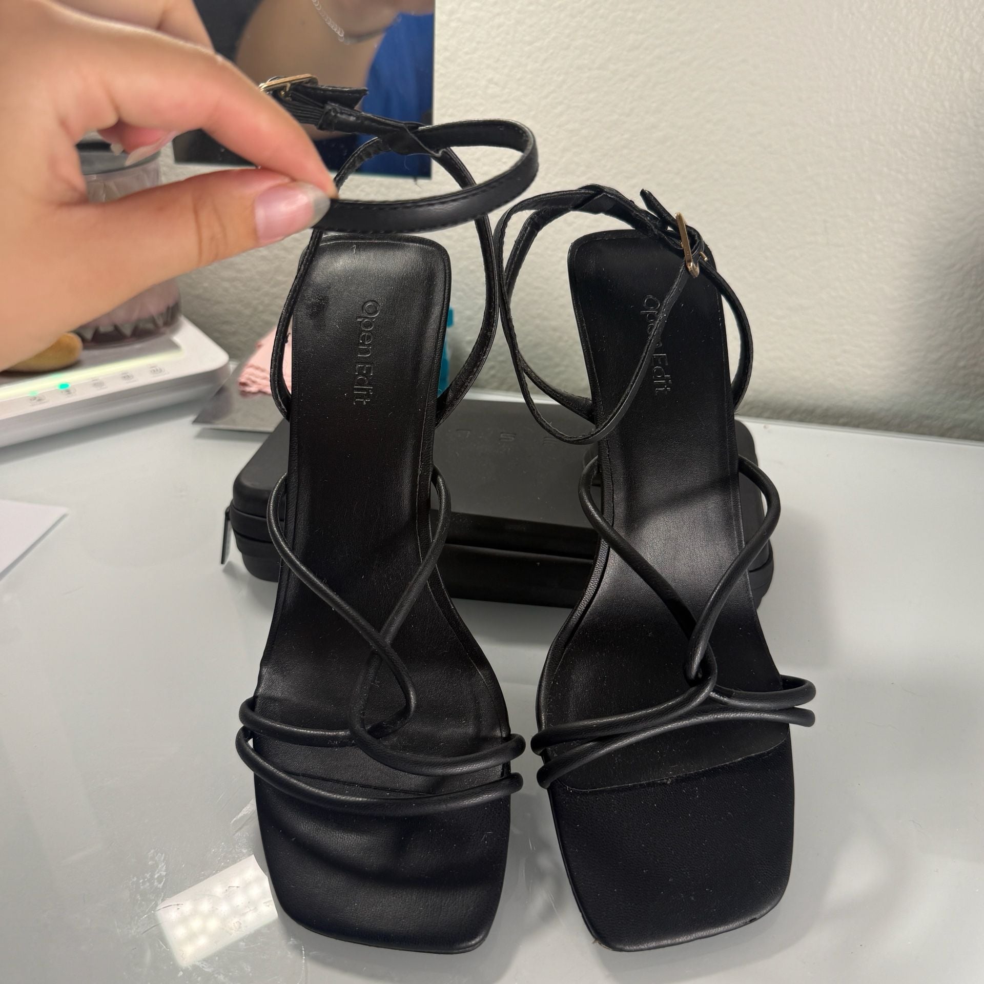 Open Edit Allira Strappy Sandal Size 8.5M Black Heels 3