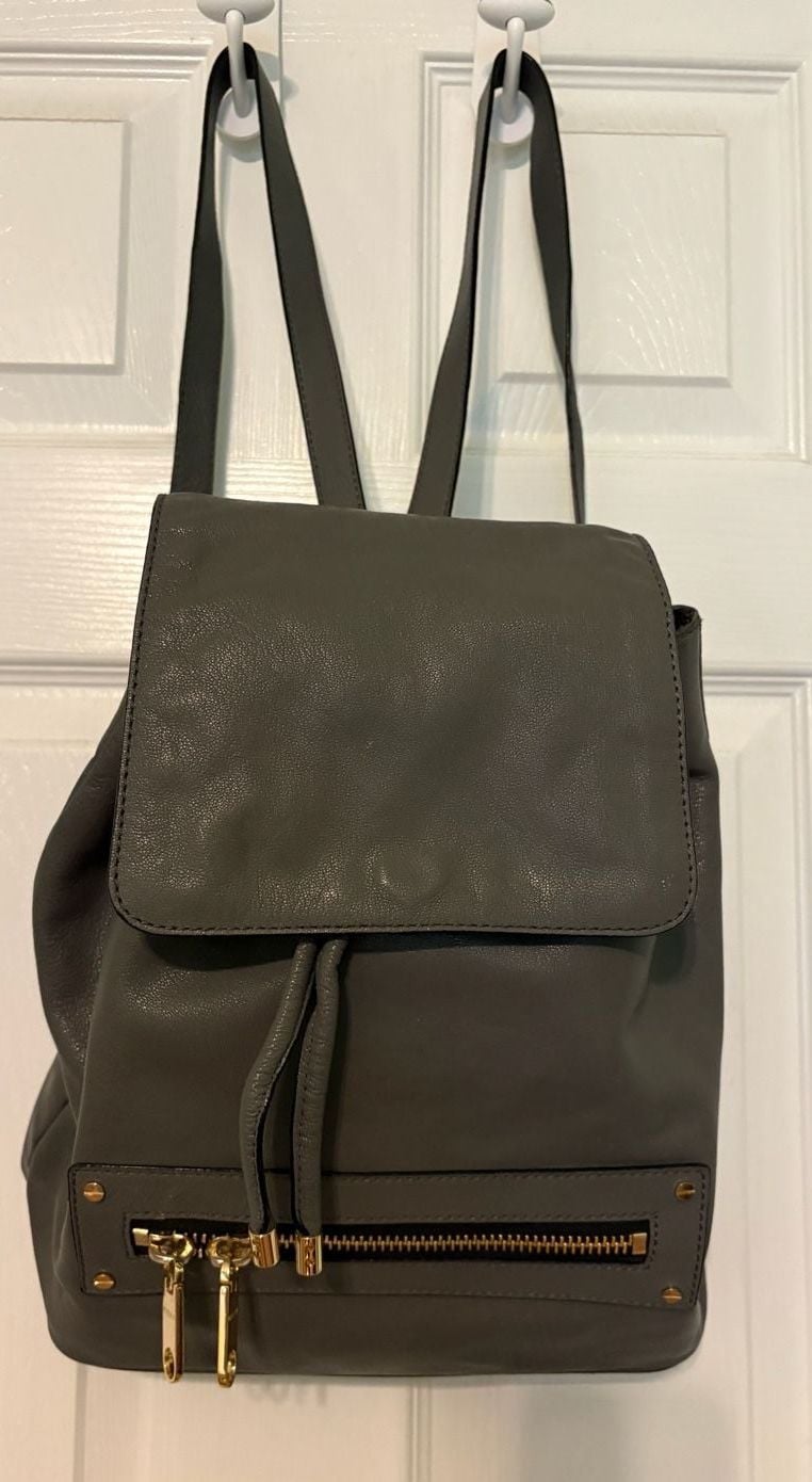 Flawed condition, Milly Grey Leather Backpack Purse w/ Gold Hardware 2